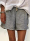 Striped Drawstring Split Shorts For Women - Grey
