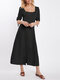 Vintage Half Sleeve Square Collar A-line Plus Size Dress - Black