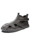 Men Stylish High Top Hole Breathable Soft  Hand Stitching Sandals - Gray