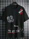 Herren-T-Shirts mit Rundhalsausschnitt und Buchstabenmuster und Cartoon-Bär - Schwarz