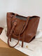 Women Vintage PU Leather Weave Large Capacity Shoulder Bag Handbag Tote - Brown
