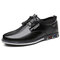 Men Elastic Lace Up Comfy Business Casual Leather Shoes - Black
