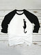 Cat Cartoon Print Long Sleeves O-neck Casual T-shirt For Women - Black