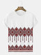 Mens Ethnic Argyle Pattern Crew Neck Short Sleeve T-Shirts Winter - White