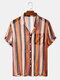 Mens Transparent Colorful Striped Short Sleeve Light Designer Shirts - Orange
