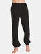 Mens Cotton Home Casual Sports Loose Pajamas Jogger Pants - Black