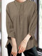Allover Print Slit Hem Stand Collar 3/4 Sleeve Blouse - Khaki
