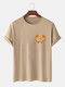 Mens 100% Cotton Halloween Funny Pumpkin Printed O-Neck Casual Short Sleeve T-Shirts - Khaki