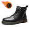 Men Fashion Comfy Side Zipper Warm Lined Lace Up Tooling Leather Boots - Black