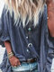 Casual Solid Color Lapel Button Plus Size Shirt for Women - Blue