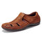 Menico Men Closed Toe Outdoor Leather Fisherman Sandals - Brown
