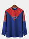 Mens Vintage Ethnic Pattern Patchwork Crew Neck Pullover Sweatshirts - Blue