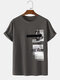 Mens Photo Graphics Crew Neck 100% Cotton Short Sleeve T-Shirts - Dark Gray