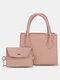 Women 2 PCS Chains Weave Handbag Crossbody Bag Satchel Bag - Pink