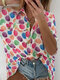 Multi-color Polka Dot Print Long Sleeve Casual Shirt For Women - White