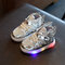 Girls Splicing Fabric Mesh Wings Decor LED Non Slip Casual Sneakers - Silver