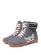 Large Size Cat Printing Christamas Lace Up Flat Short Boots For Women - Grey