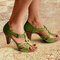 Women Hollow Comfy Wearable Peep Toe Fashion T-Strap Pumps - Green