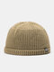 Unisex Dacron Knitted Solid Color Letter Cloth Label Fashion Warmth Beanie Hat - Khaki