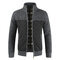 Mens Winter Casual Fleece Thicken Stitching Knit Long Sleeve Warm Jacket - Dark Gray