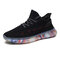 Men Breathable Knitted Fabric Lace Up Casual Running Jelly Soled Shoes - Black