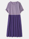 Однотонный пэчворк с коротким рукавом Plus Размер Повседневный Платье - пурпурный
