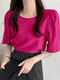 Blusa lisa con manga farol Cuello para Mujer - Rosa
