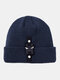 Men Plain Color Keep Warm Windproof Functional Buckle Hip-hop Knitted Hat - Blue