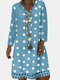Polka Dot Printed V-neck Long Sleeve Midi Dress - Blue