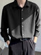 Mens Striped Lapel Casual Long Sleeve Shirt - Black