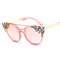 Women Cat Eye Anti-UV Sunglasses Vintage Brand Designer Crystal Diamond Frame Sunglasses - Pink