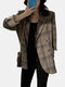 Plaid Print Long Sleeve Lapel Casual Jacket For Women - Khaki