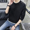 Men's Long-sleeved T-shirt Fake Two Round Neck Casual Cotton Bottoming Shirt - Black
