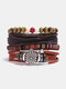 4 Pcs Multi-Layer Leather Men Bracelet Set Hand-Woven Tree Letter Women Beaded Bracelet - #18