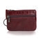 Genuine Leather Small Portable Coin Bag Card Holder Key Bags - Wine Red