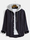 Mens Cotton Contrast Striped Button Up Casual Drawstring Hooded Shirts - Navy