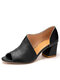 Women Solid Color Comfy Casual Heeled Sandals - Black
