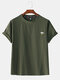 Mens Plain Cotton Solid Color Little Cloud Embroidery T-Shirts - Green
