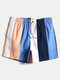 Mens Color Block Stripe Quick-Drying Drawstring Board Shorts With Pocket - Multi Color