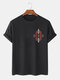 Camisetas masculinas étnicas geométricas com estampa de peito, gola redonda, manga curta, inverno - Preto