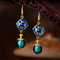 Luxury Retro Dangle Earrings Cloisonne Flower Agate Handmade Gold Earrings for Women Ethnic Jewelry - As Picture