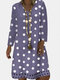 Polka Dot Printed V-neck Long Sleeve Midi Dress - Purple