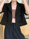Women Double Breasted Solid Lapel Half Sleeve Blazer - Black