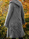 Flower Hooded Long Sleeve Solid Color Cardigan For Women - Gray