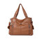 Women Hardware Shoulder Bag Washed Leather Messenger Bag  - Coffee