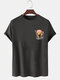 Mens 100% Cotton Christmas Bear O-Neck Solid Color Thin T-Shirt - Gray