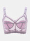 Plus Size Lightly Lined Lace Wireless Long Lined Gather Full Cup Bra For Cool Summer - Purple