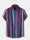 Men Cotton Linen Vintage Striped Casual Shirt - Purple