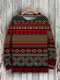 Herren-Pullover-Sweatshirt mit durchgehendem ethnischem geometrischem Aufdruck und Rundhalsausschnitt - rot