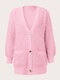 Plus Size Casual Solid Button Pocket Plush Loose Cardigan - Pink